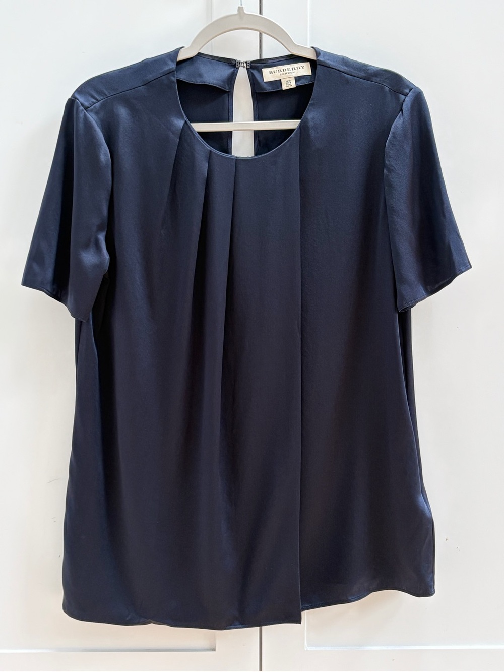 Burberry London Silk Draped Overlay Blouse Blue US 8